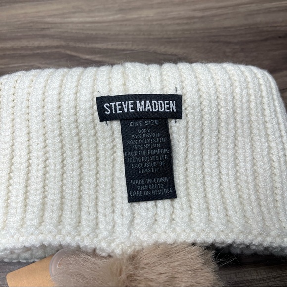 2 Women’s Steve Madden Beanie Pom Cap Black/Brown - Picture 8 of 11